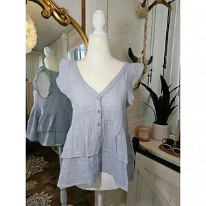 American Eagle Outfitters Women's Size XS Blue Oversized Ruffle Top